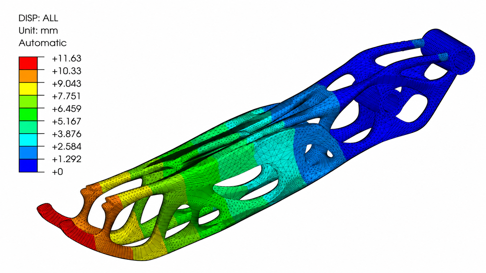 Finite-element displacement result for a lightweight pedal component